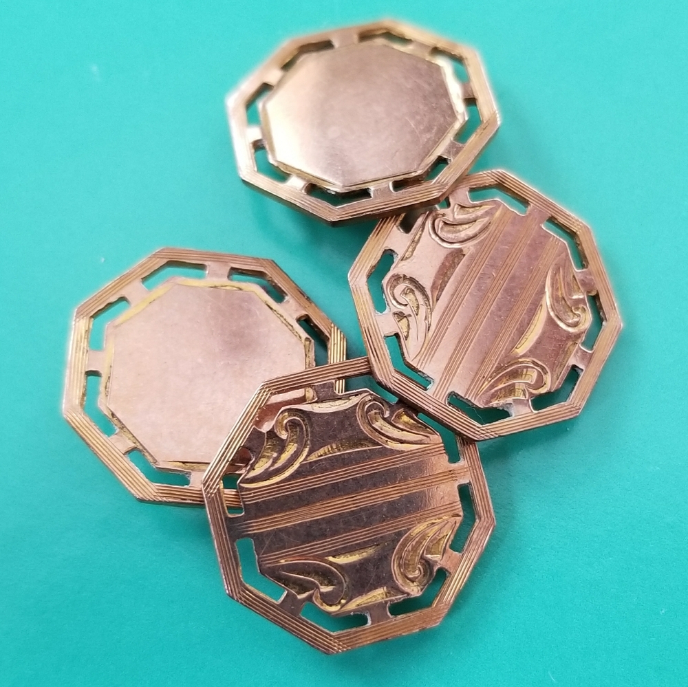 Vintage cuff links FPCo double button gold tone art deco cufflinks
